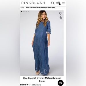 PinkBlush Blue Crochet Overlay Maternity Maxi Dress Size Small/Medium. Brand New